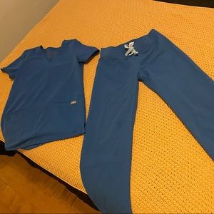 FIGS royal blue scrub set XXS petite top and bottom